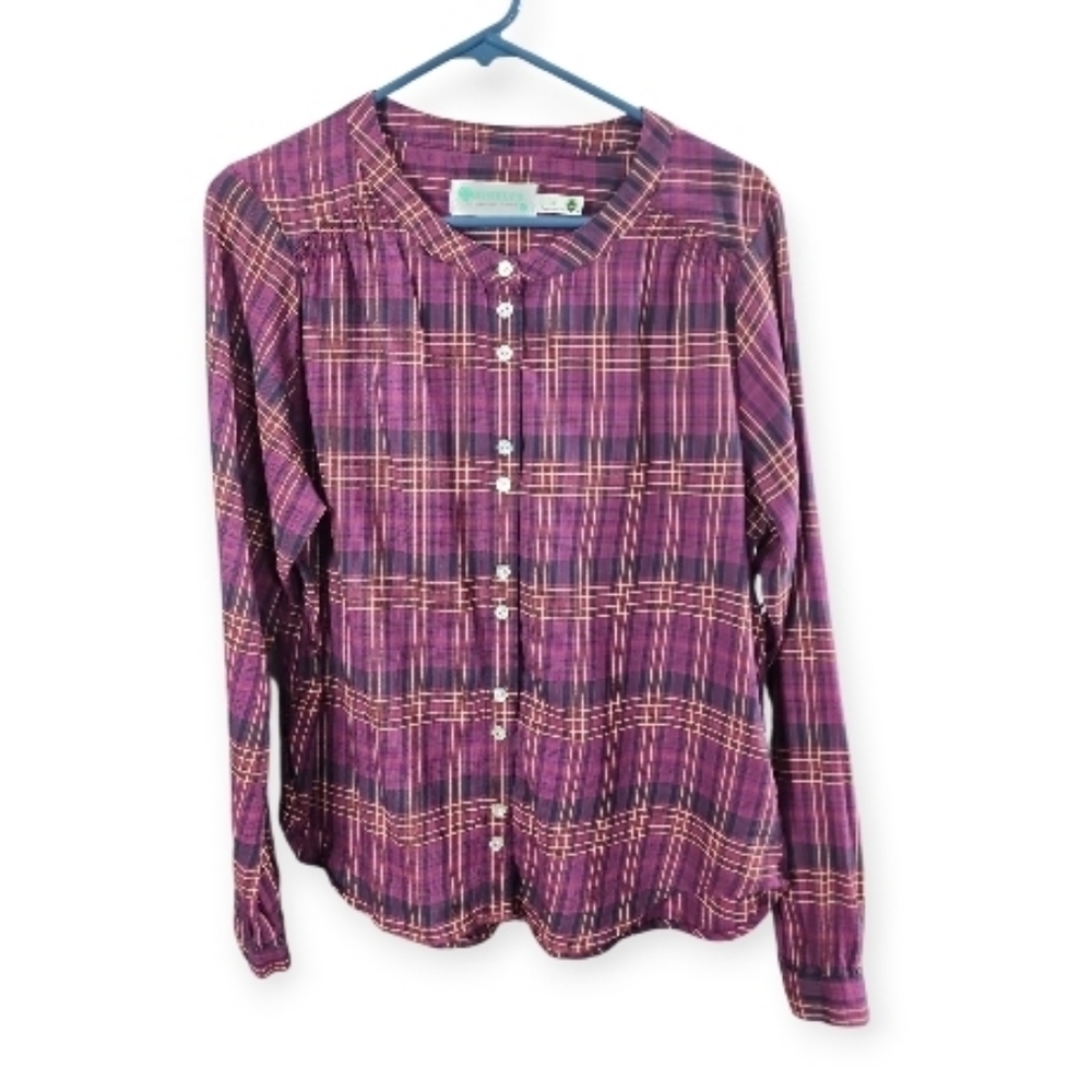 Aventura Purple Plaid Button-Up Shirt Large Organic Cotton